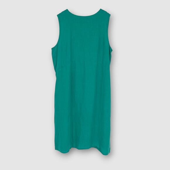 FLAX 100% Linen Sleeveless Shift Dress Teal Women’s Size Medium - Picture 2 of 6
